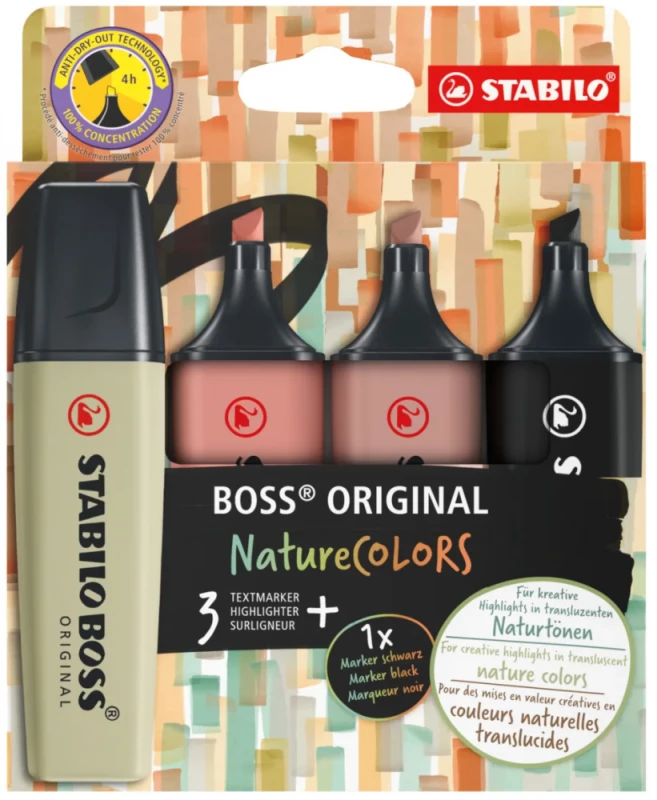 Zakreślacz Stabilo Boss Orginal NatureColors, 4 sztuki, mix kolorów
