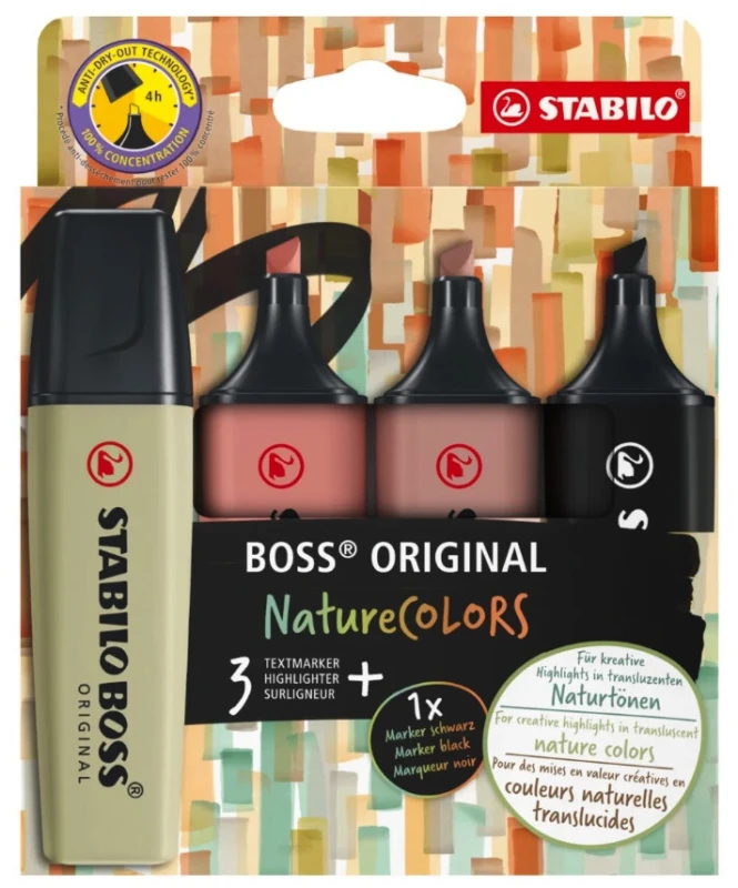 Zakreślacz Stabilo Boss Orginal NatureColors 70/4-2-3, ścięta, 4 sztuki, mix kolorów