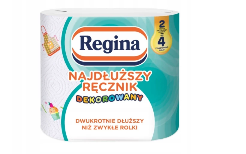 Ręcznik papierowy Regina Najdłuższy Ręcznik dekorowany, 2-warstwowy, w roli, 2 rolki, biały