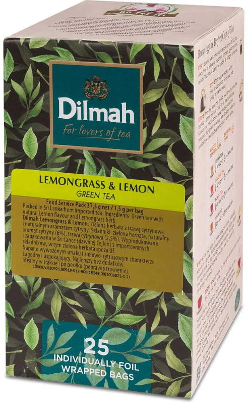 Herbata zielona smakowa w kopertach Dilmah Lemongrass &amp; lemon, trawa cytrynowa i cytryna, 25 sztuk x 1.5g