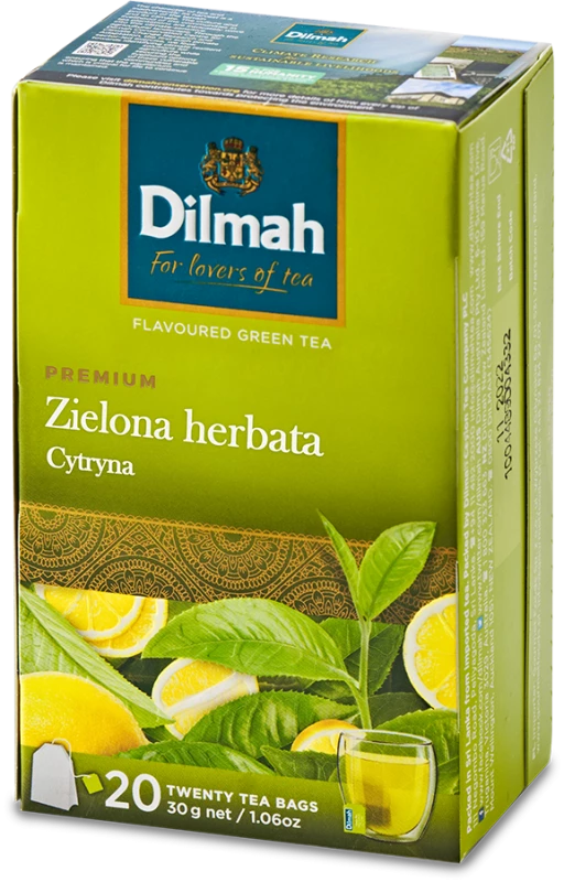 Herbata zielona smakowa w torebkach Dilmah, cytryna, 20 sztuk x 1.5g