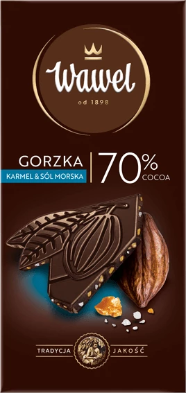 Czekolada Premium Gorzka 70% cocoa, karmel &amp; sól morska, 100g