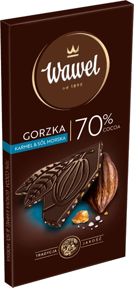 Czekolada Premium Gorzka 70% cocoa, karmel &amp; sól morska, 100g