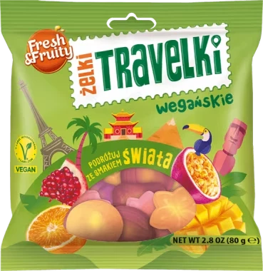Żelki Wawel Travelki Wegańskie, mix smaków owocowych, 80g