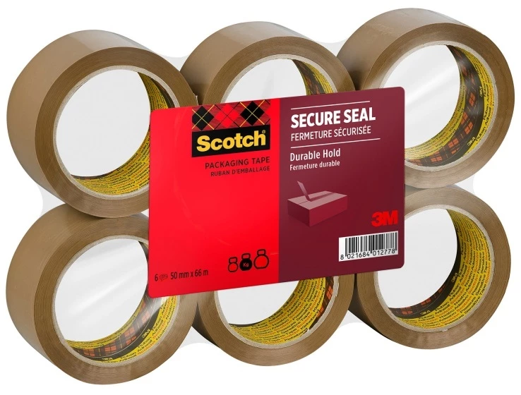 Taśma pakowa Scotch Secure Seal, 50mmx66m, 6 sztuk, brązowy