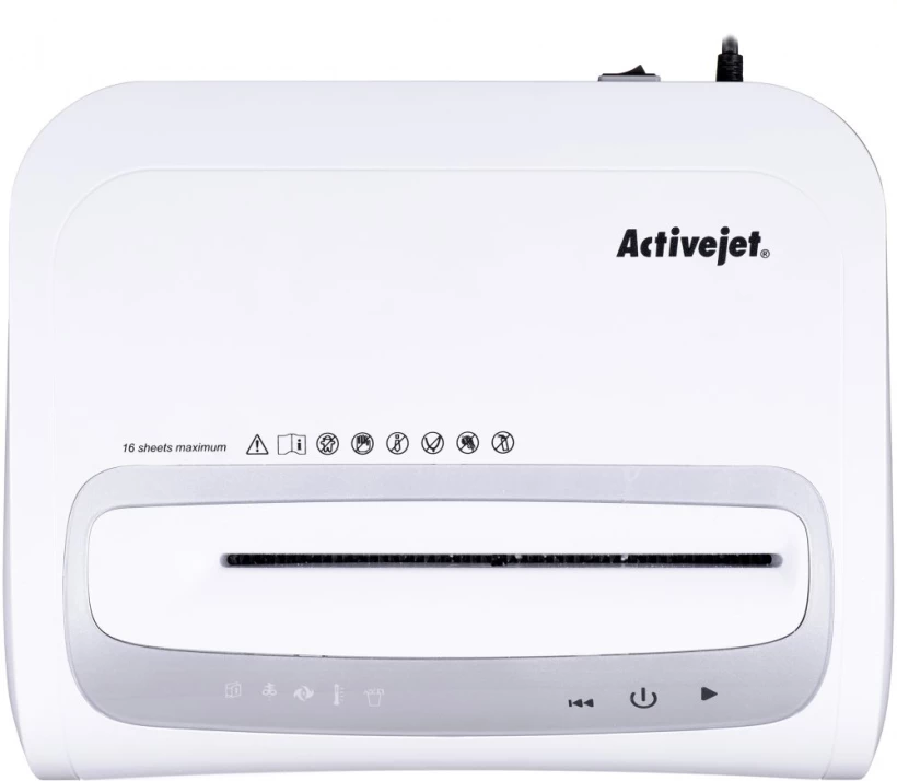 Niszczarka automatyczna Activejet ASH-1602M, mikrościnek 2x14mm, 16 kartek, P-5 DIN, biały