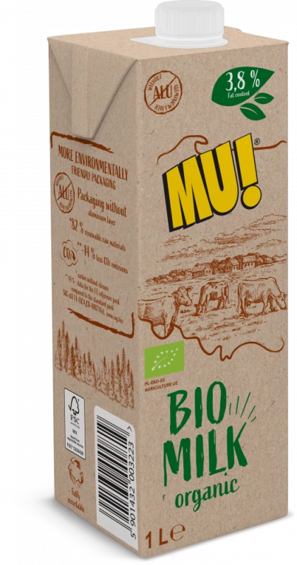 Mleko UHT do spieniania Wart-Milk MU! Bio Organic, 3.8%, 1l