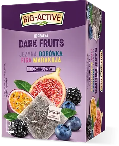 Herbata owocowo-ziołowa w kopertach Big Active Dark Fruits, jeżyna/borówka/figa/marakuja + czarnuszka 20 sztuk x 2.25g