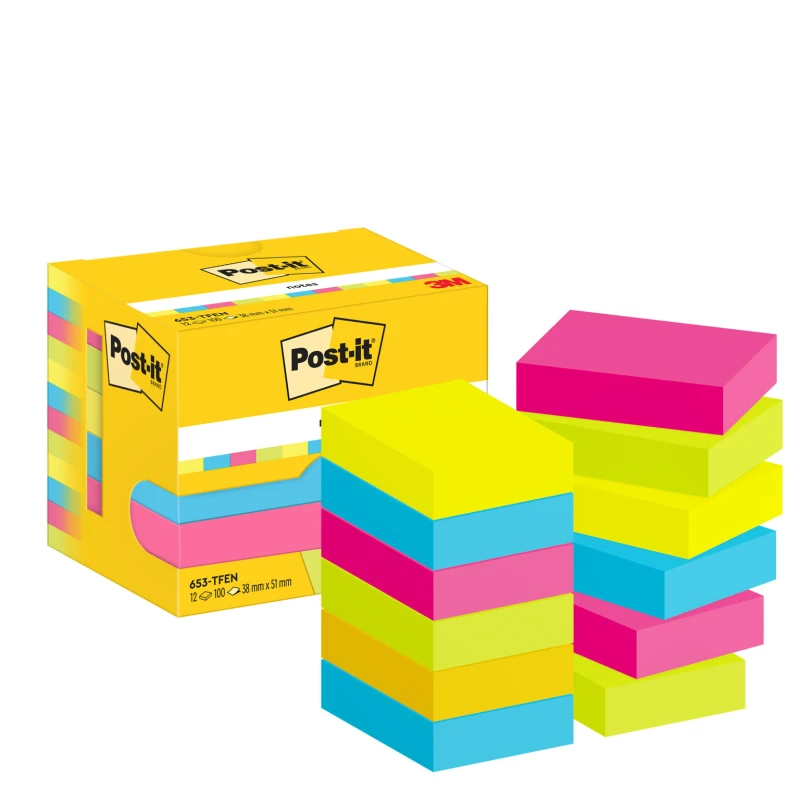 Karteczki samoprzylepne Post-it Paleta Energetyczna, 38x51mm, 12x100 karteczek, mix kolorów