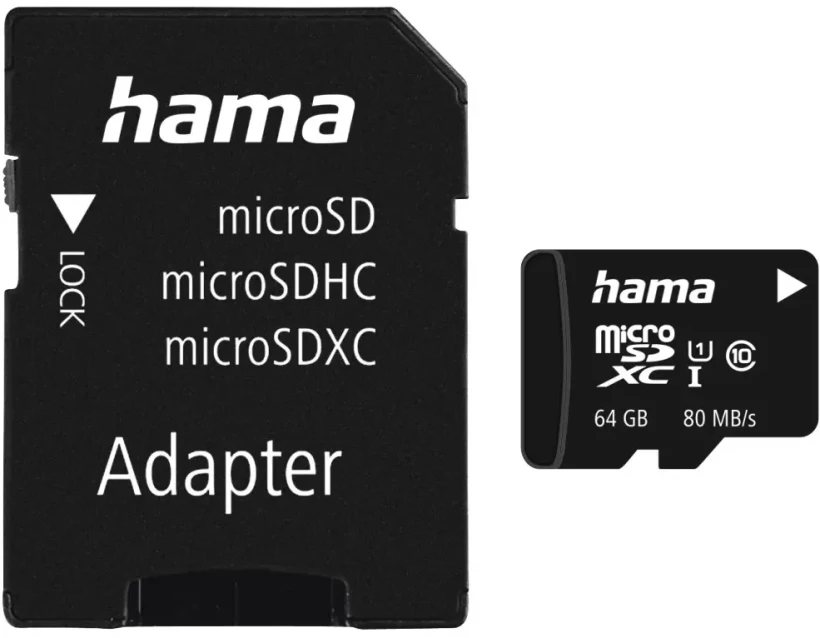 Karta pamięci Hama micro SDXC, 64GB + SD adapter, 80MB/s, Class C10