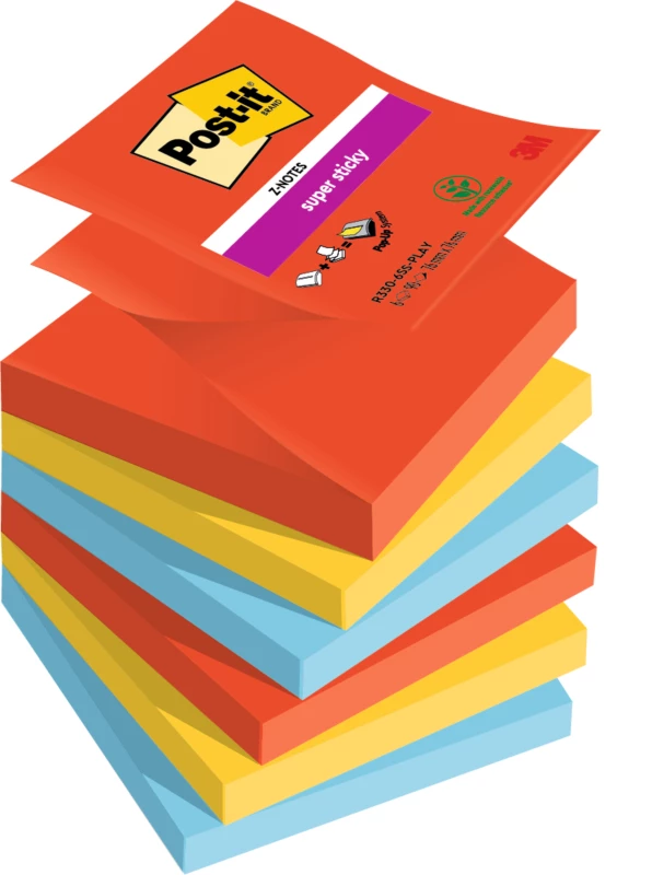 Karteczki samoprzylepne Post-it Super Sticky Z-Notes Bora Bora (R330-6SS-JP), 76x76mm, 6x90 karteczek, mix kolorów