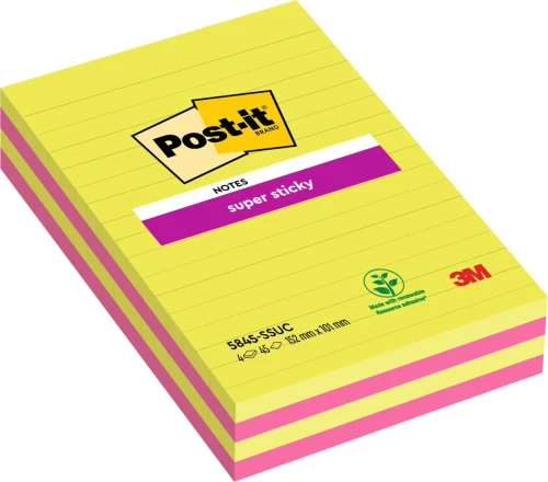 Notes samoprzylepny Post it Super Sticky, 127x203mm, 4x45 kartek mix kolorów