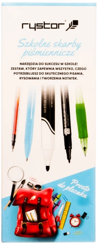 Zestaw szkolny Rystor, długopis Max + pióro żelowe GZ + marker suchościeralny RMS-1 + foliopis M + ołówek automatyczny Boy Pencil