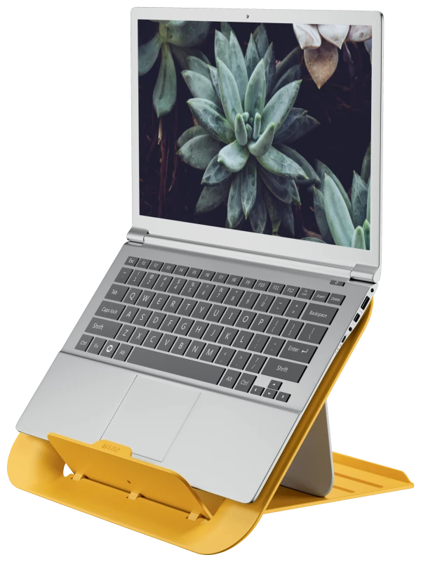 żółta podstawka z laptopem