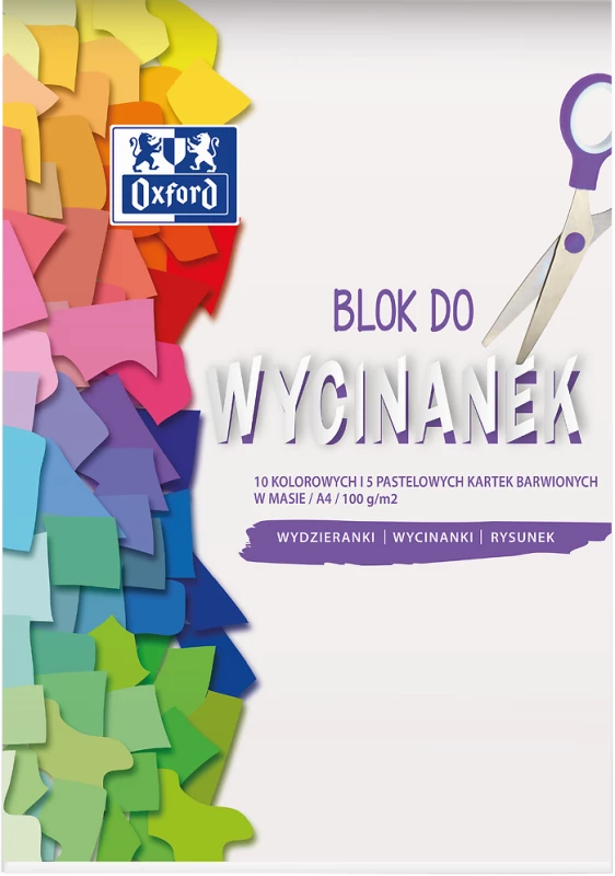 Blok do wycinanek Oxford, 15 kolorowych kartek, A4, 100g/m2