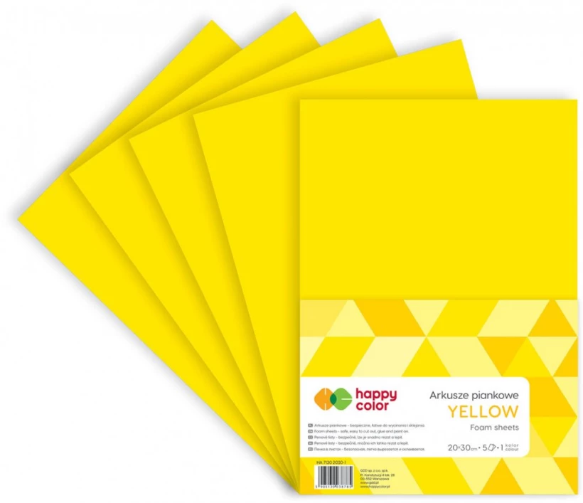 Arkusze piankowe Happy Color A4, 5 arkuszy, żółty