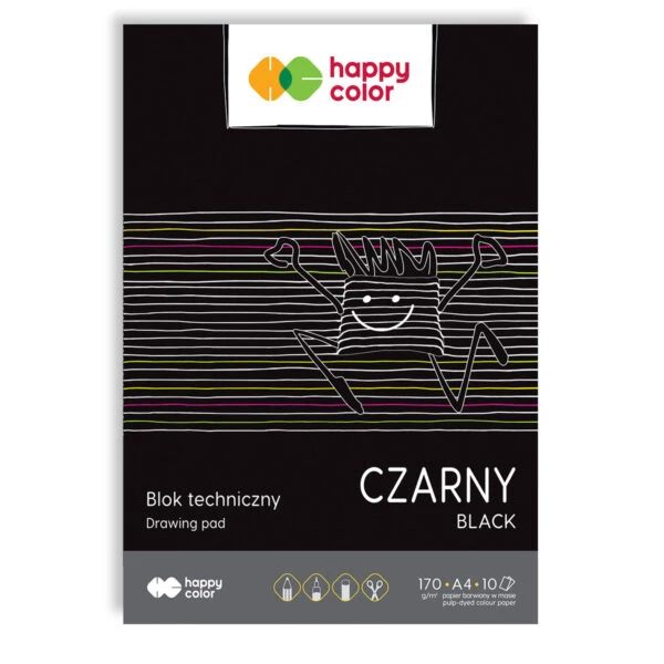 Blok techniczny Happy Color, A4, 10 kartek, czarny