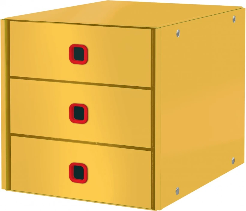 żółty pojemnik z 3 szufladami