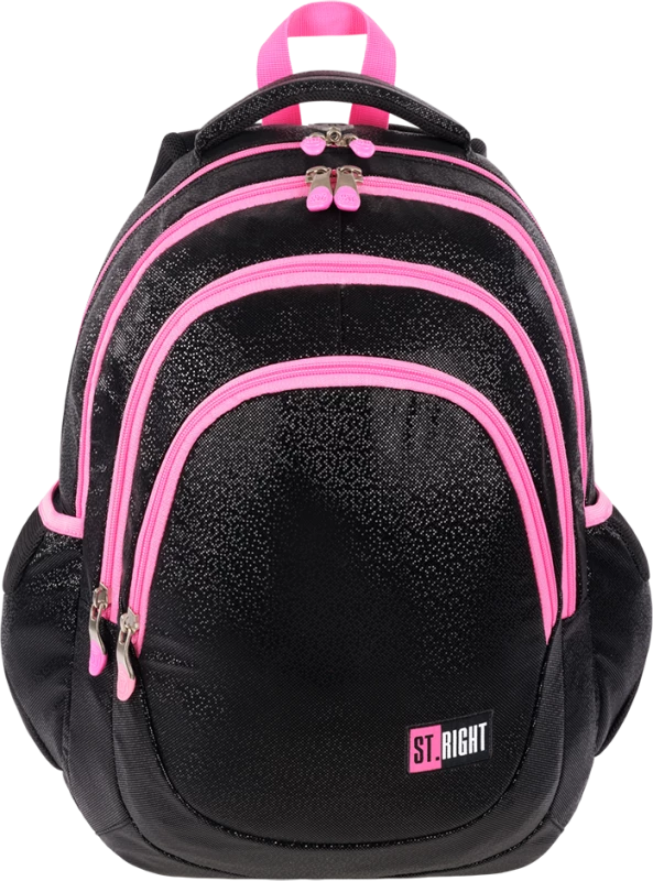 Plecak szkolny St.Right BP6 Black Glitter, czterokomorowy, 23l, 42x31x22cm, czarno-różowy