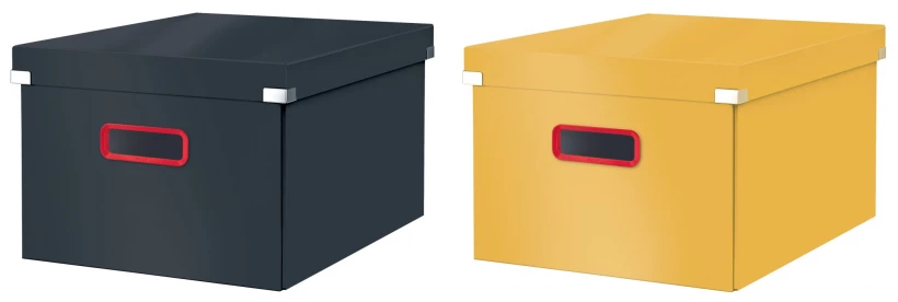 dwa pojemniki z pokrywą: szary i i żółty