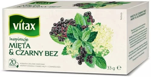 Herbata ziołowo-owocowa w torebkach Vitax Inspiracje, mięta &amp; czarny bez, 20 sztuk x 1.65g
