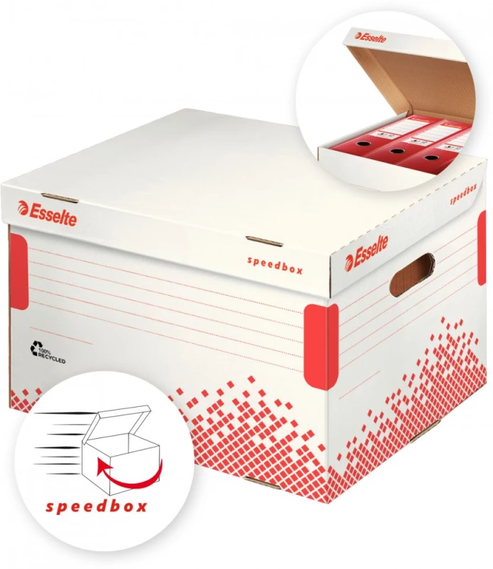 Praktyczne i solidne pudło zbiorcze Esselte Speedbox na segregatory białe
