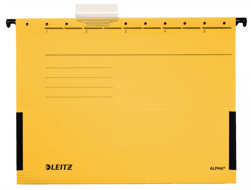 Teczka zawieszana kartonowa z rozciągliwymi bokami Leitz Alpha (żółta) 