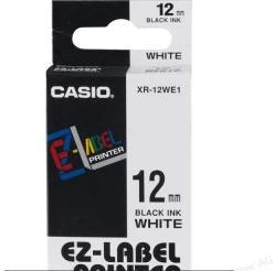 Taśma do drukarek etykiet Casio XR-12WE1, 12mmx8m, biały/czarny nadruk