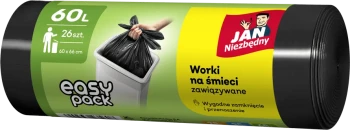 Worki na śmieci Jan Niezbędny, HD, 60l, 60x66cm, 26 sztuk, czarny