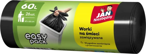 Worki na śmieci Jan Niezbędny, HD, 60l, 60x66cm, 26 sztuk, czarny