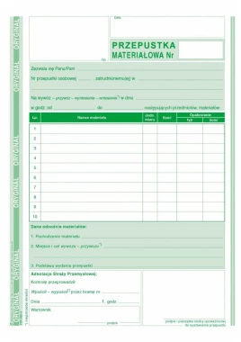 Druk akcydensowy przepustka materiałowa MiP 322-3, A5, 80 kartek