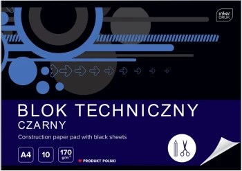 Blok techniczny Interdruk, A4, 10 kartek, czarny, mix wzorów