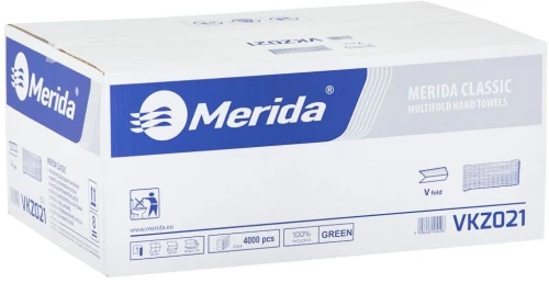 Ręcznik papierowy Merida Classic, jednowarstwowy, w składce V, 20x200 składek, zielony