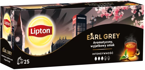 Herbata Earl Grey czarna w torebkach Lipton, 25 sztuk x 1.5g