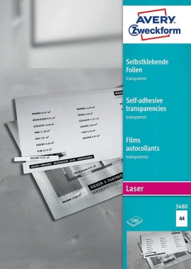 Folia samoprzylepna Avery Zweckform, do drukarek laserowych i kopiarek, A4, 100 arkuszy, przezroczysty