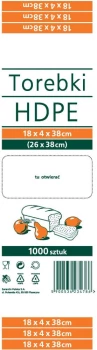 Torebki spożywcze Sarantis, HDPE, 18x4x38cm, 1000 sztuk, biały