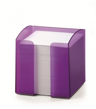 Pojemnik z białymi karteczkami Durable Trend, 100x105x100mm, 800 karteczek, transparentny fioletowy