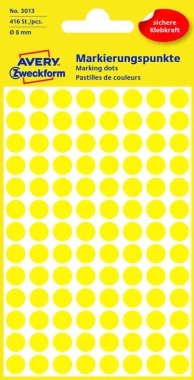 Etykiety oznaczeniowe Avery Zweckform, okrągłe, średnica 8mm, 416 sztuk, żółty