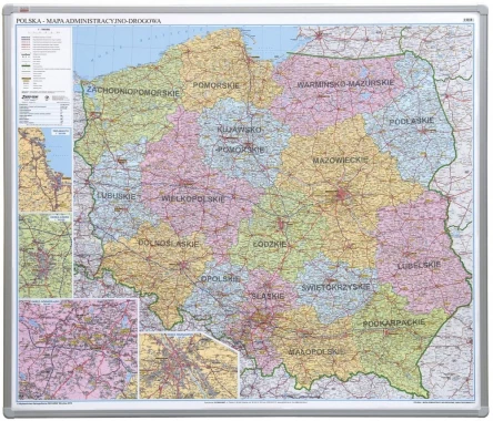 Mapa Polski administracyjno-drogowa, magnetyczna, w ramie aluminiowej, 102.5x120cm