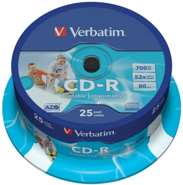 Płyta CD-R Verbatim, do nadruku, do jednokrotnego zapisu, 700 MB, cake box, 25 sztuk