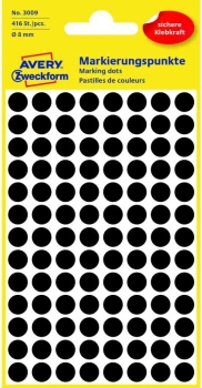 Etykiety oznaczeniowe Avery Zweckform, okrągłe, średnica 8mm, 416 sztuk, czarny