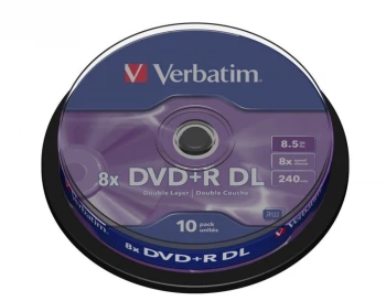 Płyta DVD+R dwustronna Verbatim, do jednokrotnego zapisu, 8.5GB, cake box, 10 sztuk