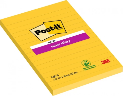 Karteczki samoprzylepne w linie Post-it Super Sticky, 102x152mm, 75 karteczek, żółty, neonowy