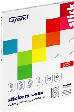 Etykiety uniwersalne Grand No.004, 52.5x21.2mm, 100 arkuszy, biały