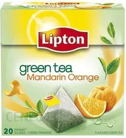 Herbata zielona smakowa w piramidkach Lipton Green Tea, mandarynka z pomarańczą, 20 sztuk x 1.2g