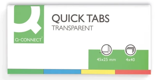 Zakładki samoprzylepne Q-connect proste, indeksujące,folia, transparentne, 25x45mm, 4x40 sztuk, mix kolorów neonowych