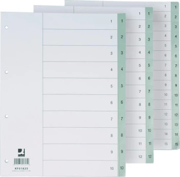 Przekładki plastikowe  numeryczne Q-Connect, A4, 1-12 kart, szary