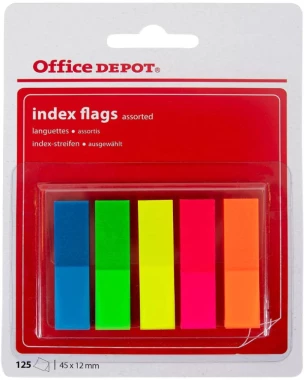 Zakładki samoprzylepne Office Depot proste, indeksujące, folia, transparentne, 45x12mm, 5x25 sztuk, mix kolorów