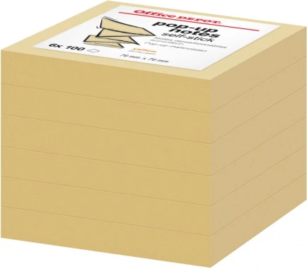 Karteczki samoprzylepne Office Depot, harmonijkowe, 76x76mm, 6x100 karteczek, żółty pastelowy