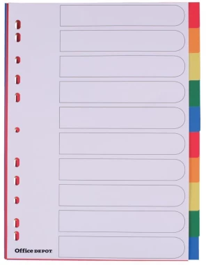 Przekładki plastikowe gładkie z kolorowymi indeksami Office Depot, A4, 10 kart, biały